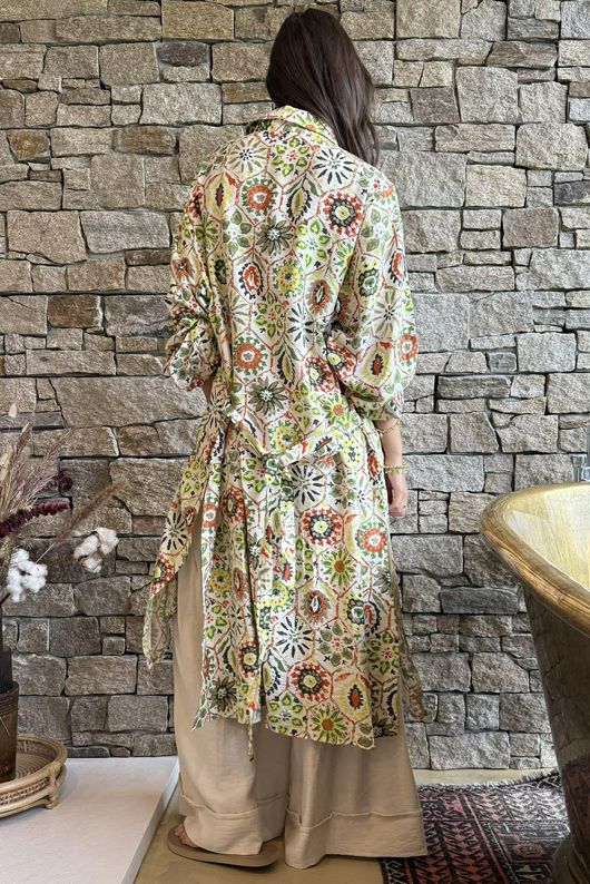 Riad Nights Longline Belted Duster Shirt Green